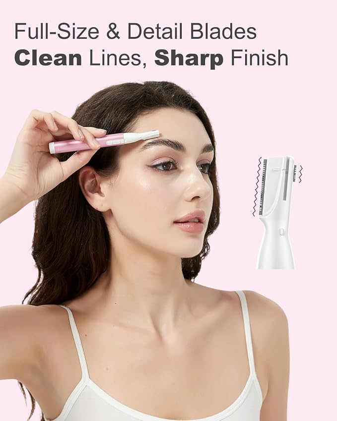 Eyebrow Trimmer, Facial Hair Trimmer Precision Detailer with Rinseable Blade, Battery Powered Double-Sided Eyebrow Razor with Comb, Compact Pen-Size Safe Painless Shaver for Chin Peach-Fuzz