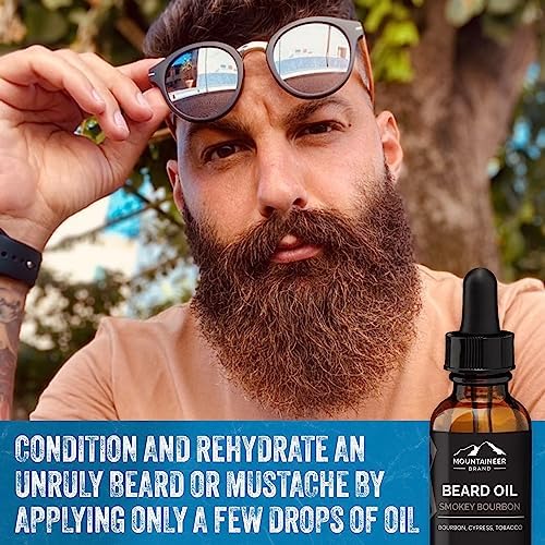 Mountaineer Brand Premium Beard Oil - Smokey Bourbon Scent with Jojoba Oil - 100% Natural Conditioner and Softener For Men - Hydrates and Moisturizes for Beard Growth - Treats Dry Itchy Beards - 1oz