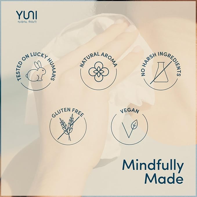 YUNI Beauty Large Body Wipes (Rose Cucumber, 12 Count) Soft Moist Showerless Wipe, Cleanse & Deodorize Waterless Travel Body Cleanser, Biodegradable Individually Wrapped Body Wipe for Camping or Gym