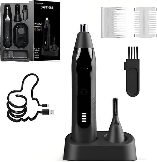 Ear and Nose Hair Trimmer for Men, 2025 Professional Painless USB Rechargeable Eyebrow & Facial Electric Hair Trimmer for Men Women, Powerful Motor, Dual Edge Blades (Black-UC01)