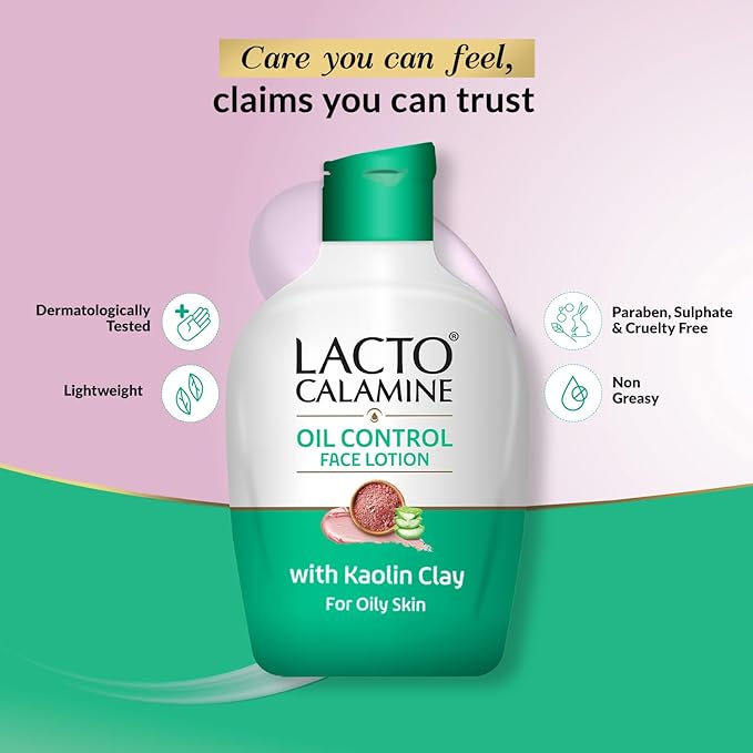 Lacto Calamine Face Moisturizing Lotion for Normal to Combination Skin | Excess Oil Absorbing & Pore Refining Moisturizer | Mattifying & Non Greasy | 4.06 Fl Oz/120ml