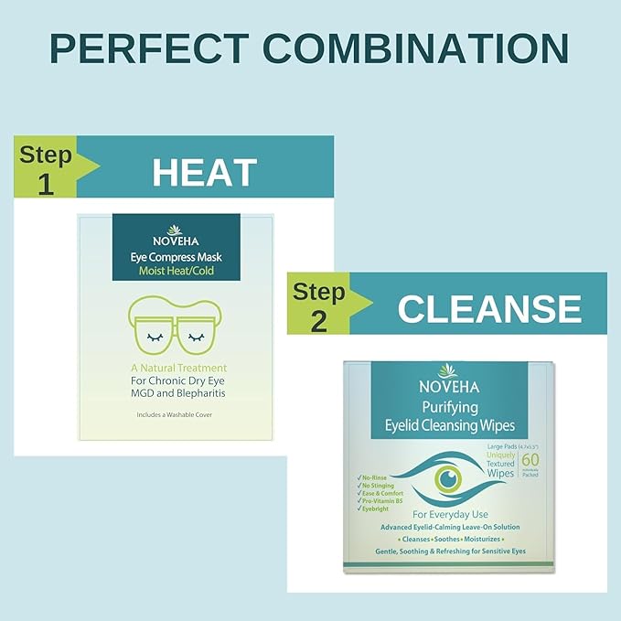 NOVEHA 180PCs Eyelid & Lash Wipes | For Itchy, Dry Eyes, Styes & Blepharitis | Gentle Refreshing Eye Scrub Cleansing Wipes, Hypoallergenic & Soothing For Sensitive Eyes | Vegan Face Moisturizer
