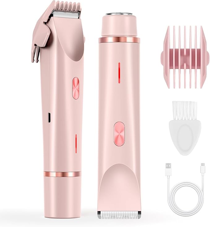 Women's Electric Shaver Bikini Trimmer for Women Razors 2-in-1 Dual Head Design IPX7 Waterproof Wet & Dry Use Body Groomer Hair Trimmer Remover for Facial Underarm Arm Face Leg Bikini (Pink)