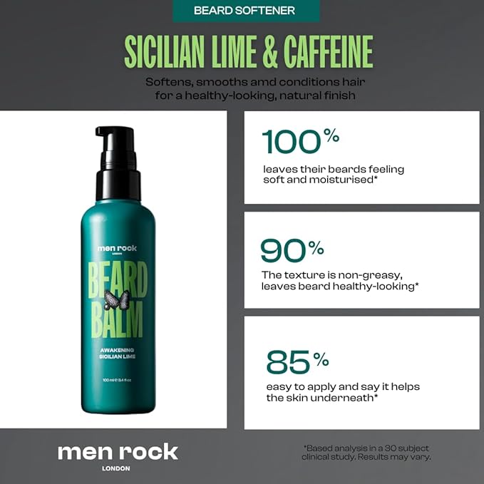 Men Rock Awakening Beard Balm - Sicilian Lime - Leave In Beard Conditioner for Men - Mens Skincare Products - Conditioning and Softening Balm - 3.4 oz