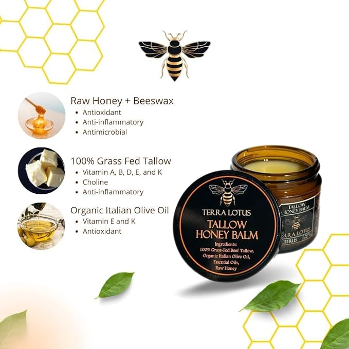 Organic Grass-Fed Beef Tallow Balm with Raw Honey - Moisturizing Cream for Soft, Smooth Skin - Handmade All-Natural Moisturizer (2 Oz, Vanilla)