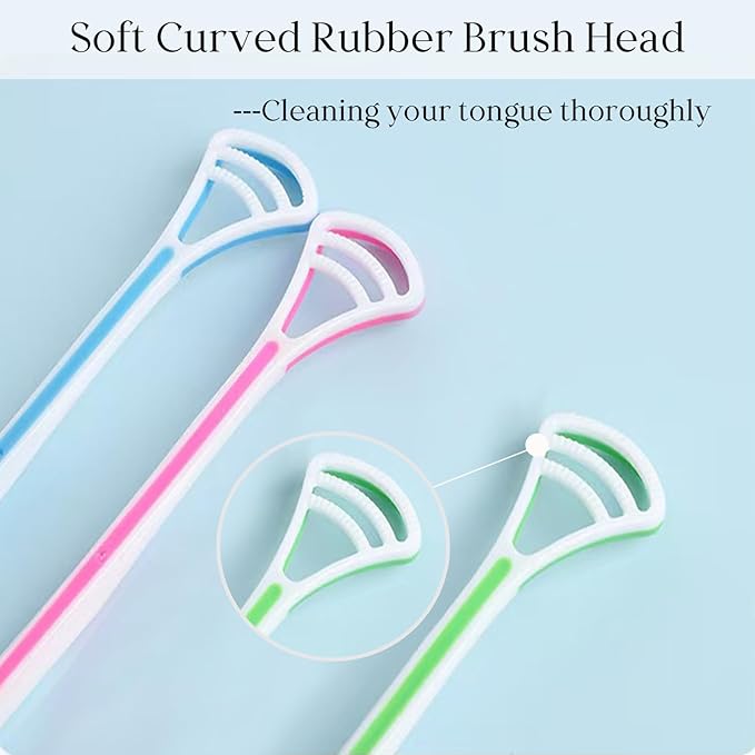 Copper Tongue Scraper Set Tongue Cleaner Kits Plastic Oral Tongue Cleaning Tools Brush for Fresh Breath and Mouth Hygiene Care with Travel Case (2.4”x5.1”)