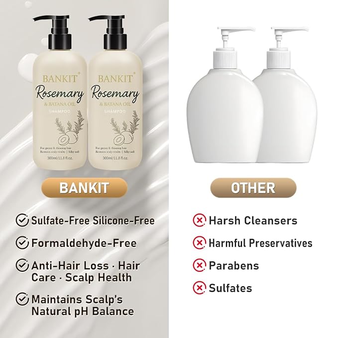 BANKIT Rosemary Batana Hair Growth Shampoo – Anti Hair Loss & Thickening Shampoo for Women & Men – Keratin Formula for Healthy Scalp & Fuller Hair(1 Pack)