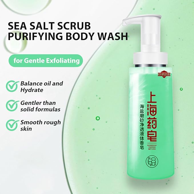 Bee & Flower Sea Salt Scrub Clarifying Liquid Soap Gentle Exfoliating Daily Body Wash Lightly Moisturizing Body Scrub to Soften & Smooth Skin - 16.8 Fl Oz
