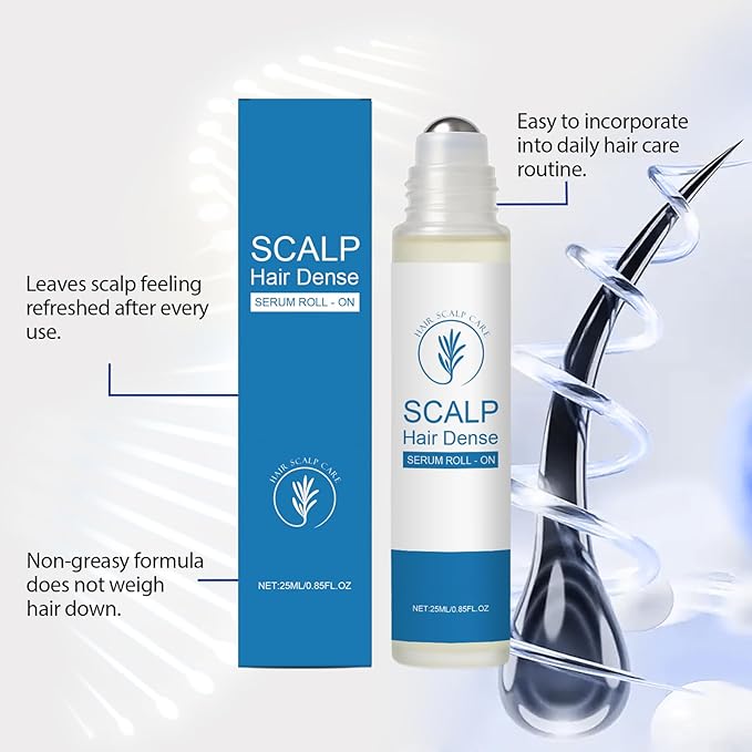 25ml Hair Growth Serum For Thickening & Densifying Hair - Scalp Treatment Serum For Thicker Fuller Hair With Rosemary & Ginger - Hair Density Roller Ball For All Hair Types