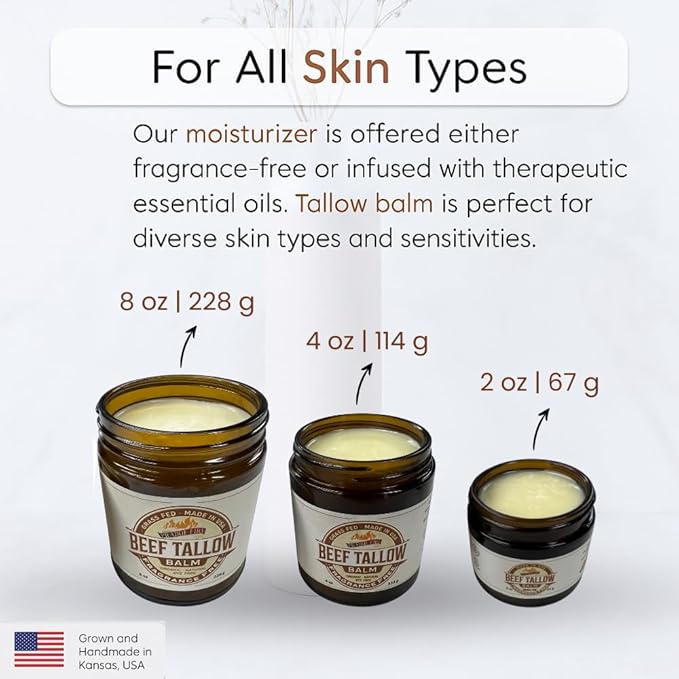 Grass Fed Beef Tallow Balm - 2 oz - Grown and Made in USA - Organic Grass Fed and Finished Tallow - Moisturizing Skin Care Peppermint