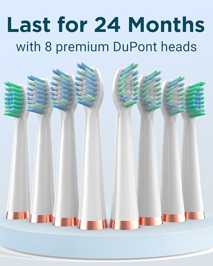 Rtauys M5 Sonic Electric Toothbrush for Adults and Kids - Rechargeable Electric Toothbrush Kids Ages 12+ and Adults with 8 Brush Heads & Travel Case, 120 Days Battery Life - White