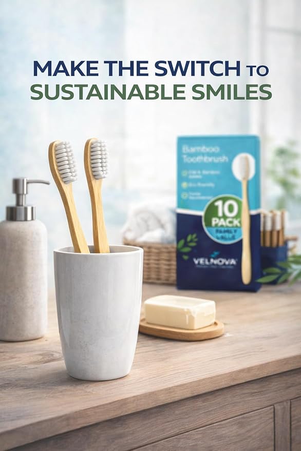 Pure Bamboo Toothbrushes (10 Pack) – Soft BPA-Free Bristles, Eco-Friendly Biodegradable Wooden Handle, Vegan & Plastic-Free Toothbrush for Adults & Kids, Sustainable Oral Care
