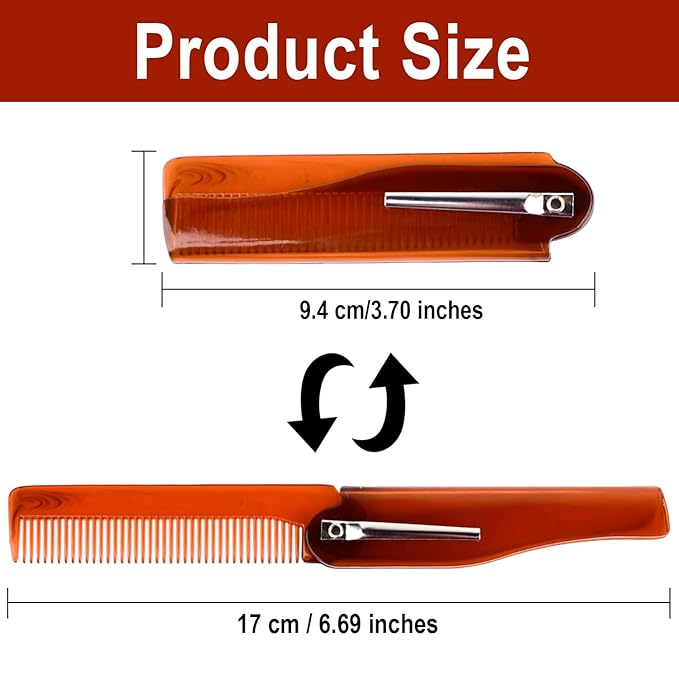 4-in-1 Folding Beard & Mustache Comb for Men, Best Pocket Folding Comb for Moustaches and Short Beards for Men Travel Fine Tooth Hair Combs for Everyday Grooming Styling