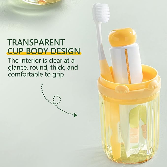 Cute Portable Toothbrush Holder Plastic Toothbrush Travel Case for Kids with Detachable Handle Multifuction Toothbrushes Toothpaste Storage Box Set for Camping Travel or Daily Use (Yellow)