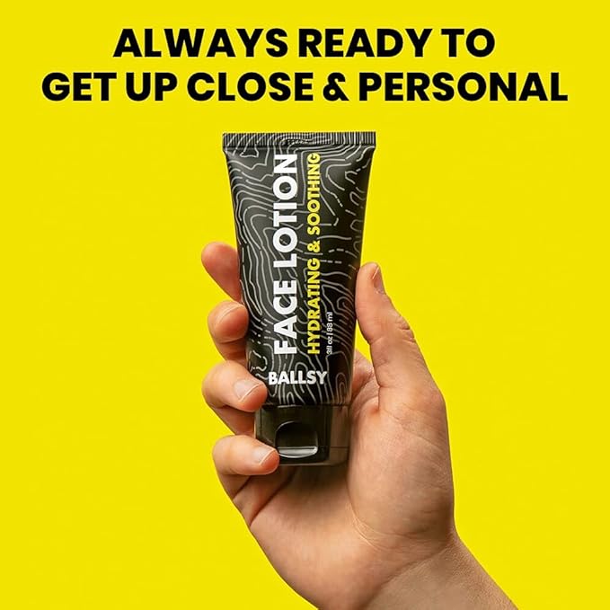 Ballsy Mens Face Lotion w/Vegetable Collagen, Caffeine, Coconut Oil, & More - Hydrating Lotion to Reduce Dryness, Aging Signs, Wrinkles –Cruelty Free, Paraben Free Men Face Moisturizer (3 Fl oz)