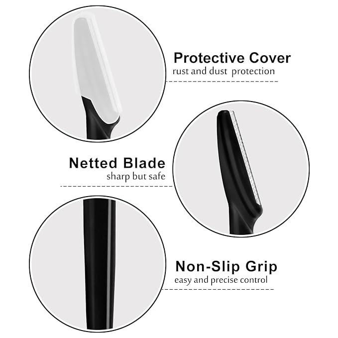 12 Pcs Eyebrow Razors, Face Razors Multipurpose, Exfoliating Dermaplaning Tools, Eyebrow Trimmers Shaver with Safety Cover, Facial Hair Removal for Women Men Body Use (Black)