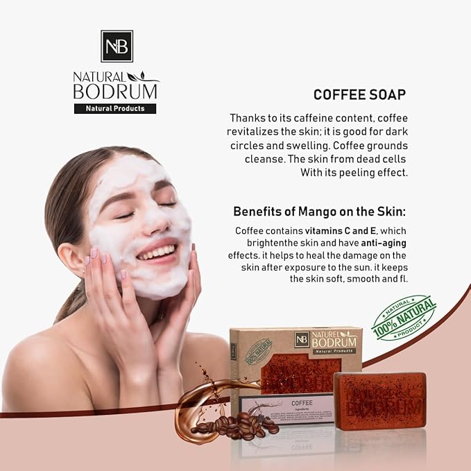 Coffee Organic Soap Bar for Women and Men, Pack of 3 Glycerin Soap Bars - Exfoliating Body & Face Soap with Coffee Grounds - Natural Spa Gift, for All Skin Types