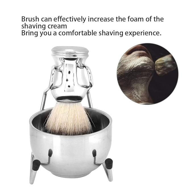 Shaving Brush Set, 3 in 1 Straight Razors Stand, Stainless Steel and Plastic Shaving Brush Holder for Household and Traveling (38092)