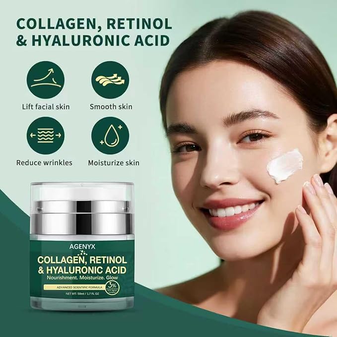 Collagen, Retinol & Hyaluronic Acid Cream – Anti Aging Face & Neck Moisturizer for Women & Men, Day & Night Facial Cream for Wrinkles, Firming, and Hydrating Skin Care 1.7 fl.oz