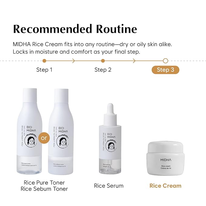 MIDHA Rice Cream 1.69fl.oz/50ml, Deep Hydration, Glow-Enhancing, Skin Barrier Support – Moisturising, Lightweight Daily Cream with Dewy, Radiant Finish, for Rice Face Spots