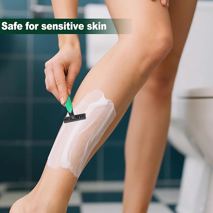 Disposable Twin Blade Razors in Bulk, Individually Wrapped - Clear Safety Cap, For Homeless, Hotel, Airbnb, Travel (pack of 50,green)