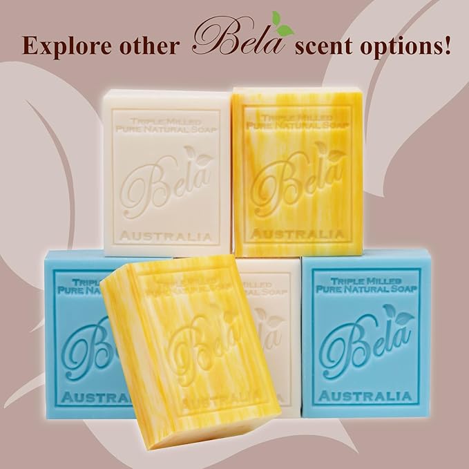 BELA French Pear Soap 3.3 OZ Pack of 6, Long Lasting French Triple Milled Bar Soap with Organic Shea Butter, Hand, Face and Body Wash Bar, Made in Australia