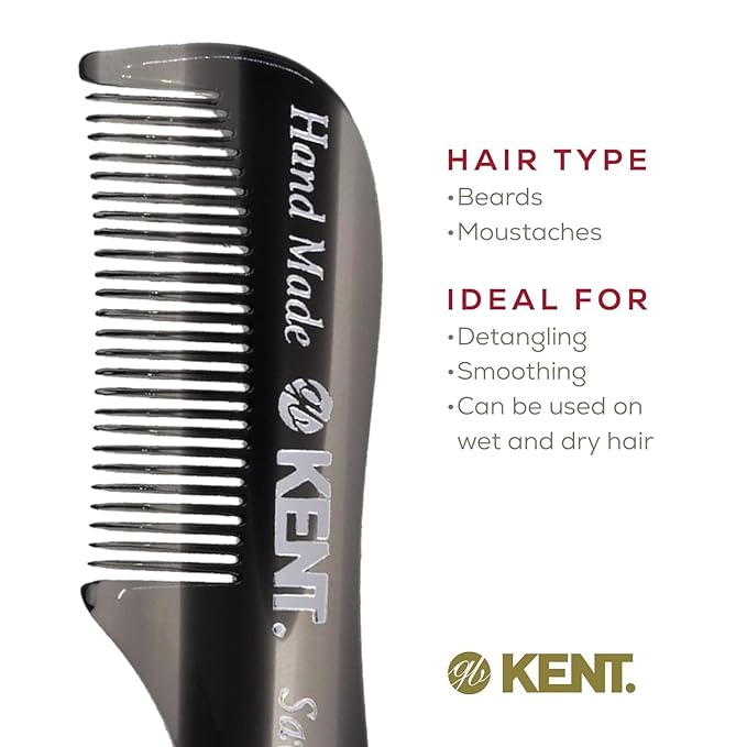 Kent A 81T Bundle X-Small Gentleman's Beard and Mustache Pocket Comb, Fine Toothed Pocket Size for Facial Hair Grooming and Styling. Saw-cut of Cellulose Acetate, Hand Polished. Hand-Made in England