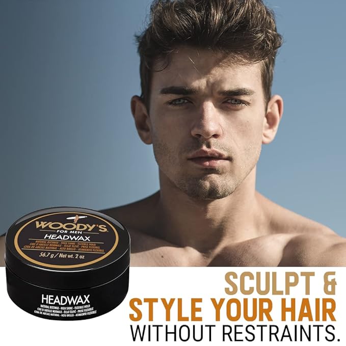 Woody's Headwax Hair Styling Pomade for Men, Natural Beeswax, High Shine, Flexible Hold, Non-Sticky, Moldable Men’s Hair Wax For All Hair Types, 2 oz (2-Pack)