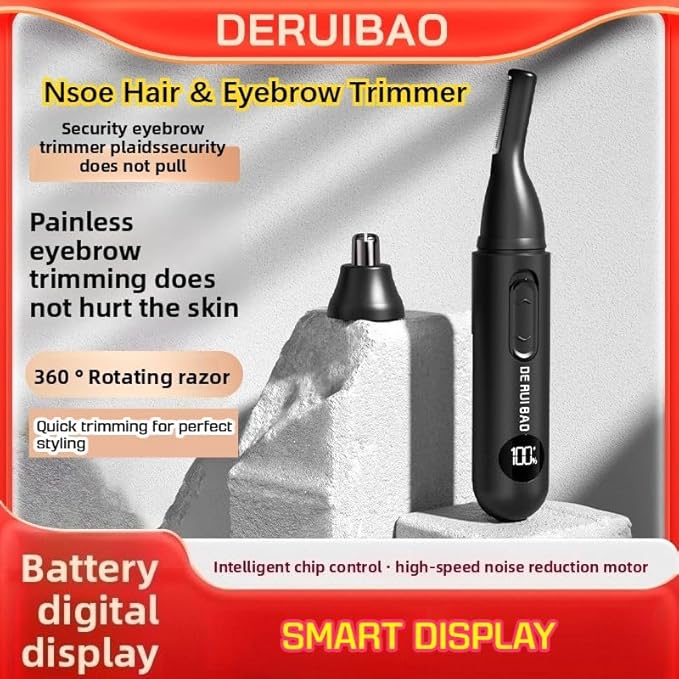 DERUIBAO 2-in-1 Professional Care Set, USB Rechargeable Nose and Ear Hair Trimmer, Beard & Eyebrow Shaver, Men's Personal Care Tool Body Hair Trimming Device Silent Trimming Digital Power Display