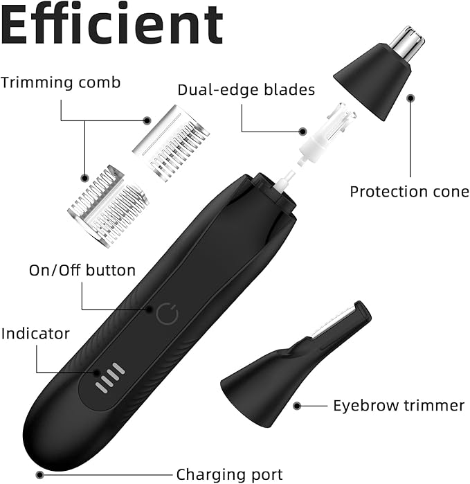 Nose Hair Trimmers for Men,Rechargeable Eyebrow Trimmer 2 in 1 Painless Multifunctional Ear and Nose Hair Trimmer with Dual Edge Blades Portable Design (Black)
