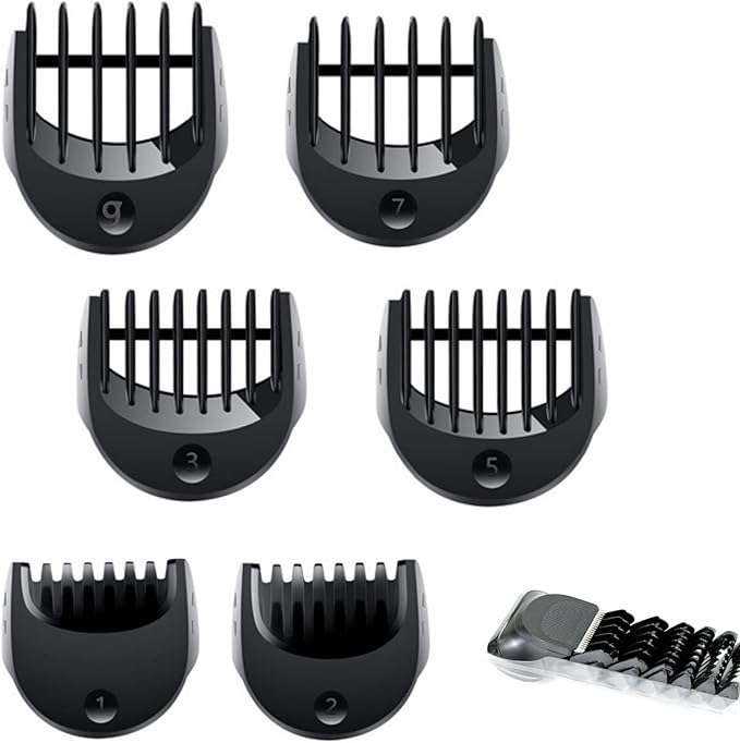 Beard Trimmer Replacement Head Compatible with Series 5，6 and 7 .1/2/3/5/7/9mm 6pcs Comb Trimming Attachment, for Electric Shavers 5018s5020s6075cc 7071cc7075cc7085cc7020s，5050cs6020s 6072cc