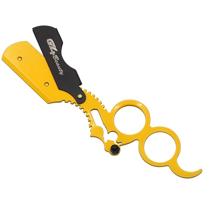 G4 Vision Universal Replaceable Half Blade Straight Razor with 100 blades, Professional Double Ring Barber Single Edge Shave Razor (Yellow)
