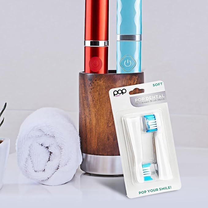 8-Pack Pop Sonic Replacement Electronic Toothbrush Heads, Compatible with Go Sonic, USB, Pro Sonic Toothbrushes w/Soft Dupont Tynex Nylon Bristles
