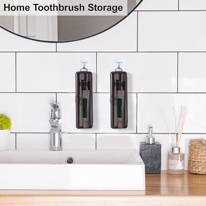 Yeeco Toothbrush Case 4 Packs, Transparent Black Toothbrush Travel Case, Plastic Toothbrush Holder Travel Size, 7.87 x 2.36x 1.18 inches Portable for Traveling Can Palce 2 Toothbrushes