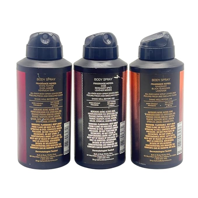 Bath and Body Works Men's Collection Deodorizing Body Spray - Mahogany Teakwood, Graphite, and Bourbon 3.7oz each 3-piece Gift Set with a Red Bow for Holidays