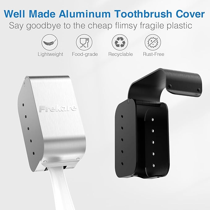 Aluminum Toothbrush Covers Caps, Travel Toothbrush Head Protector, Metal Brush Pod Case Fits Most Manual and Electric Toothbrushes, for Household, Bathroom, Business Trip, 2 Count, Silver+Black