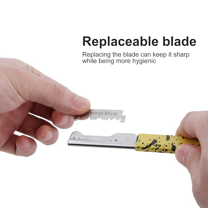 Professional Straight Razor Holder for Barbers – Folding Shaving Razor Handle, Stainless Steel Blade Compatible, for Barber Shop & Home Grooming (Yellow)
