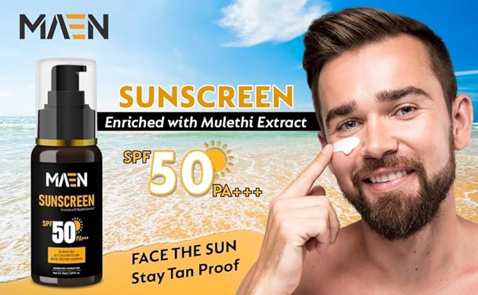 M-EAEN, Sunscreen For Men | Sunscreen Spf 50 Pa+++ With Mulethi Extract | For Dry & Oily Skin | 50ml