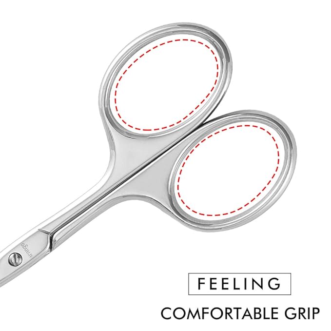 LIVINGO 3.75" Rounded Curved Nose Hair Scissors, Premium Stainless Steel Safety Small Blades Use for Manicure Cuticle Trimming Facial Hair, Eyebrow, Dry Skin (Pack of 2)