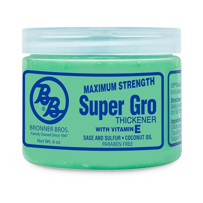 Bronner Brothers Maximum Strength Super Gro Hair Dress & Scalp Treatment – Coconut Oil, Vitamins E, A & D, Sage & Sulfur – For Dry Scalp Care, Breakage Support, Shine & Healthy-Looking Hair – 6oz