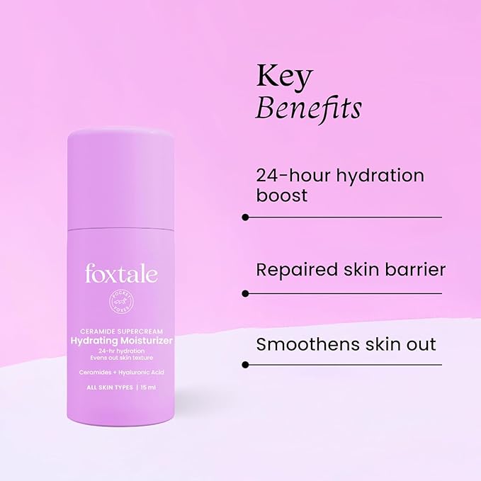 Foxtale 5x Hydrating Ceramide Moisturizer for Face | Micro Hyaluronic Acid & 3 Ceramides | Lightweight | Fast Absorbing | Repairs Skin Barrier and Texture | Men & Women - 15ml