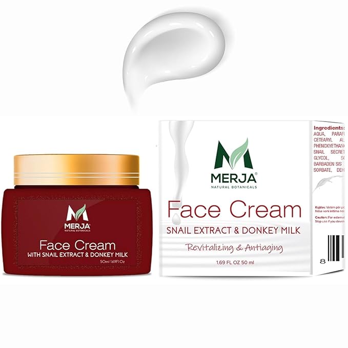 Merja Herbs Anti-aging Face Cream with Donkey Milk and Snail Extract, Aloe & Collagen - Day and Night - Tone refining cream - Enhances Skin Tone & Elasticity