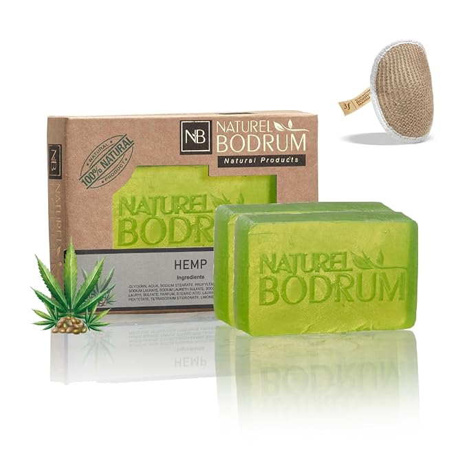 Hemp Organic Soap Bar for Women and Men, Pack of 2 Glycerin Soap Bars - Omega-Rich Moisturizing Bar Soap for Dry Skin & Cracked Areas - Natural & Vegan Spa Gift, for All Skin Types