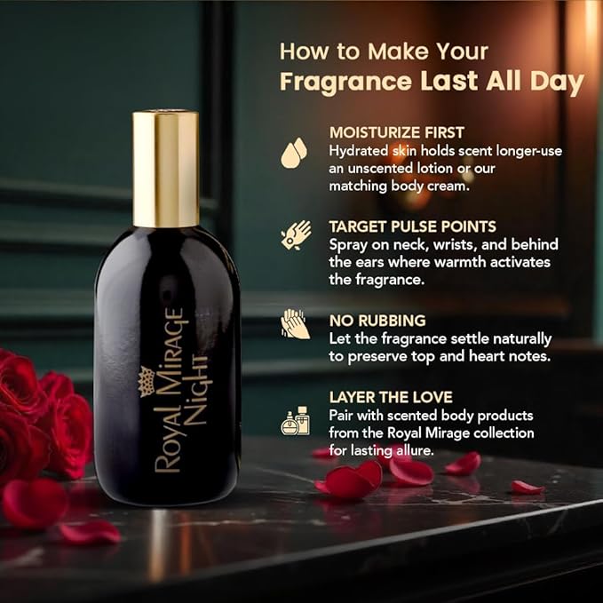 Royal Mirage Night Eau de Cologne - Premium Floral & Powdery Musk Fragrance Spray - 120ml (4 oz) Long-Lasting EDC - Authentic Heritage Scent