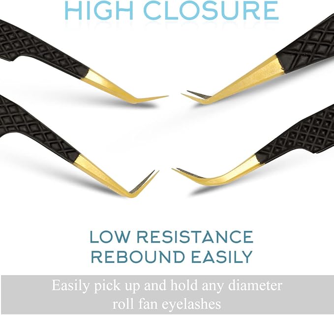 SIVOTE Fiber Tip Lash Tweezers for Eyelash Extensions with Diamond Grip, Black, Set of 4 - Precise Tips Japanese Steel for Classic, Volume & Mega Volume Lashes, Anti-Rust - Ideal for Lash Artists