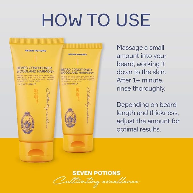 SEVEN POTIONS Beard Conditioner for Men – Prevents Beard Itch and Dandruff – Natural, Vegan, Cruelty Free (Woodland Harmony, 3.4 FL OZ)