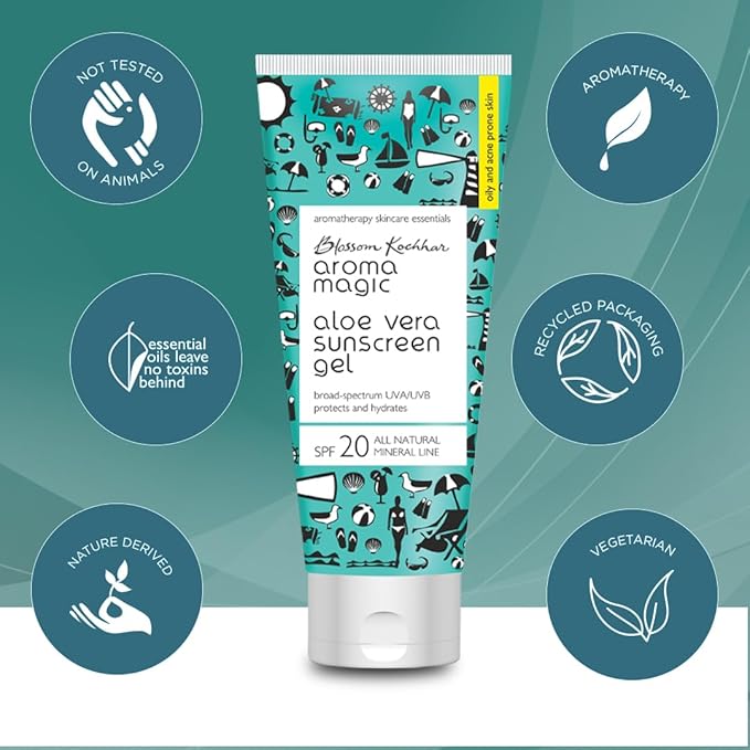 Aroma Magic Aloe Vera SPF 20 Sunscreen Body Gel | 3.38 Fl Oz (100ml) | with Broad Spectrum UVA/UVB Protection | Natural Face Sunblock for Men & Women