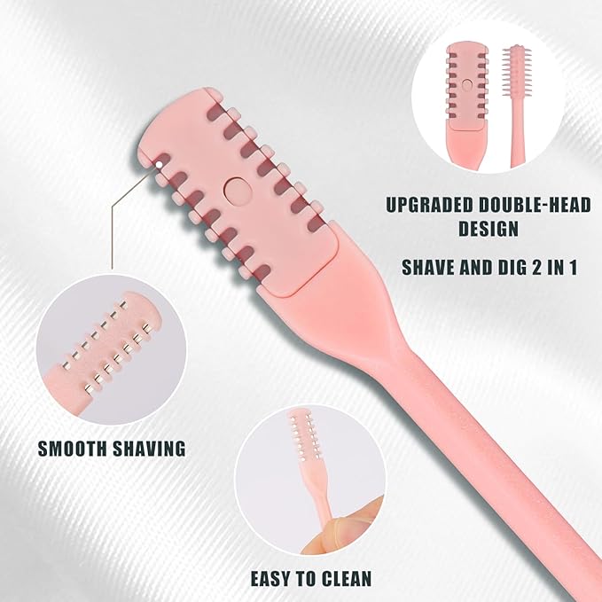 3pcs 2 in 1 Nose Hair Trimmer, 360° Rotating Nasal Hair Cutter Clipper Double Sided Nose Hair Cleaner Portable Manual Nostril Hair Removal Tool with Ear Picker for Men Women (Pink)