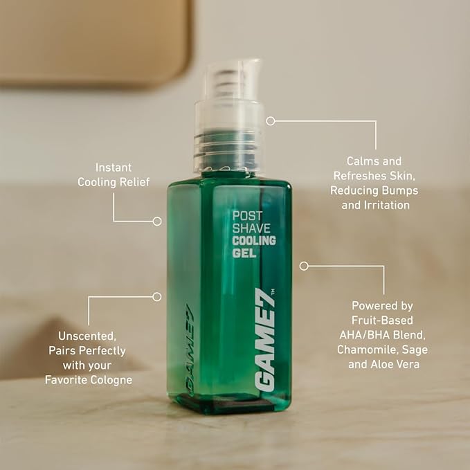 game7 Men's Grooming Cooling Gel, Post-Shave Serum, AHA/BHA Blend with Chamomile, Sage, Aloe Vera, for Men