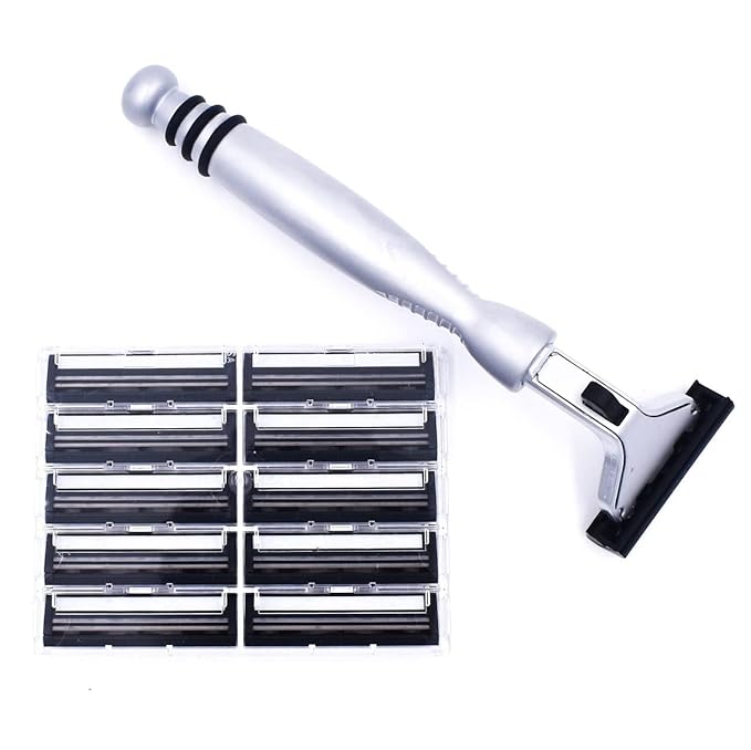 Taconic All‑Metal Heavyweight Chrome Razor – Gillette® Atra-Compatible Twin Blade Handle with 10 Pivot Plus Personna Blades, Ergonomic Grip, Durable Design